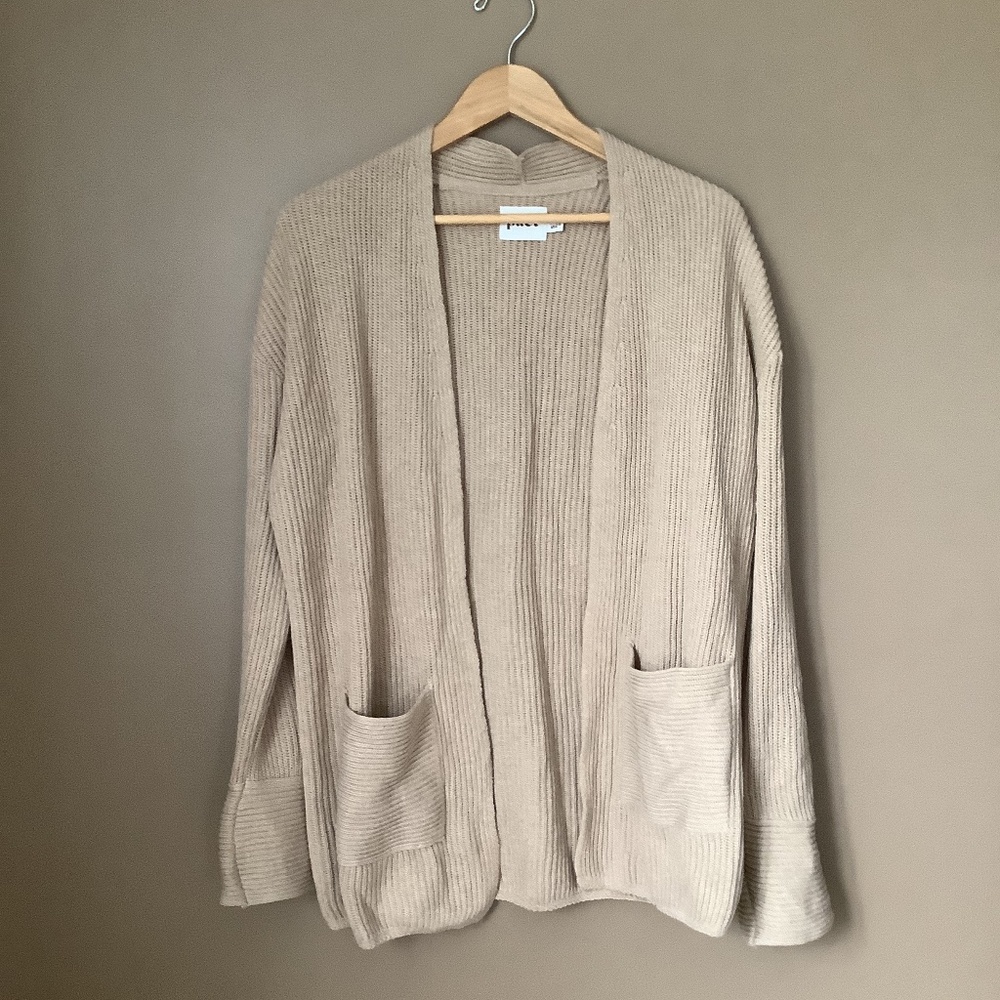 Pact oatmeal organic cotton wool ribbed cardigan sweater S/M
